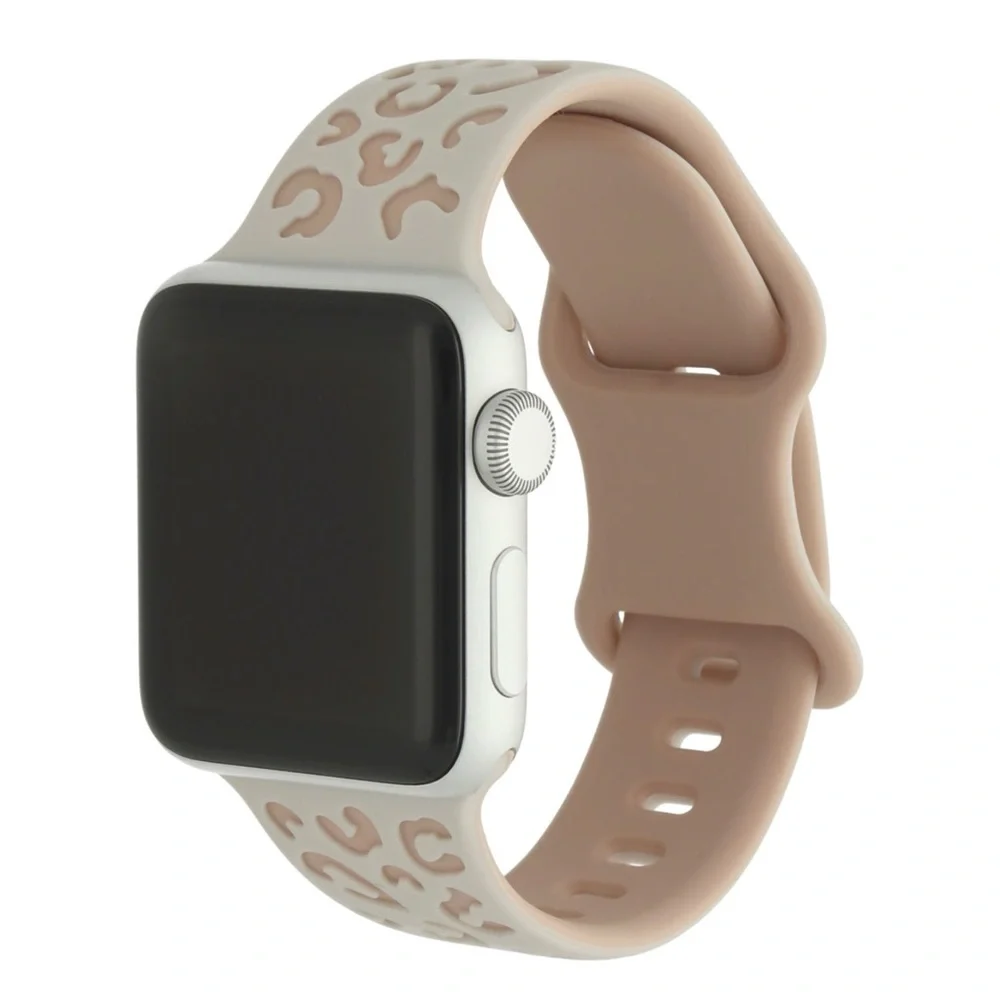 Leopard Print Silicone Apple Watch Band Neutral Tan Animal Print